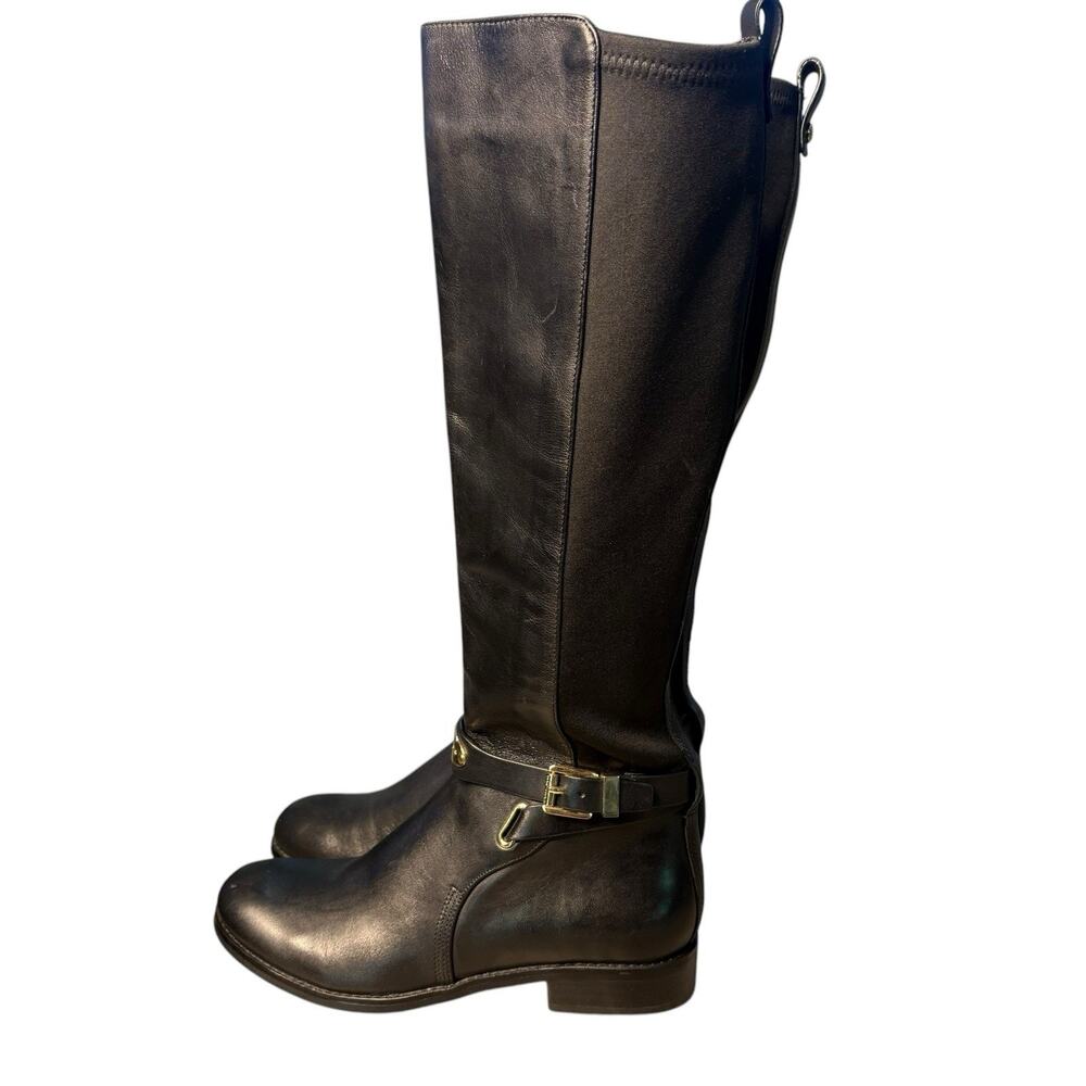Michael Kors Womens Riding Boots Knee High Leather Black Size 6.5 Side Zip - Picture 2 of 10
